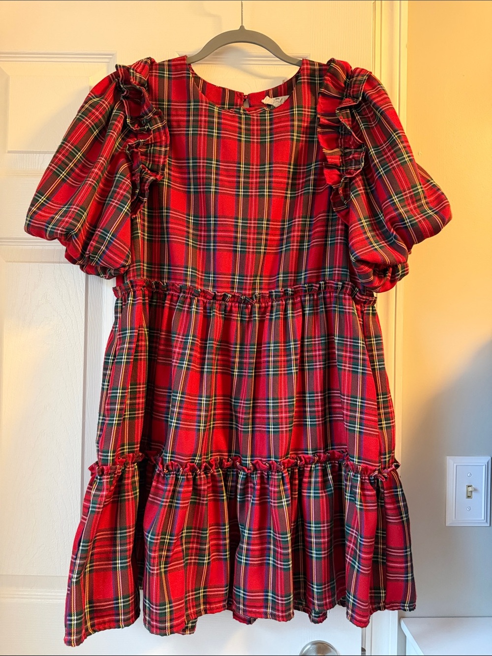 Impressions Red Plaid Ruffle Tiered Dress